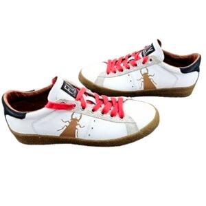 Fly London Berg White Leather Sneakers With Red Laces